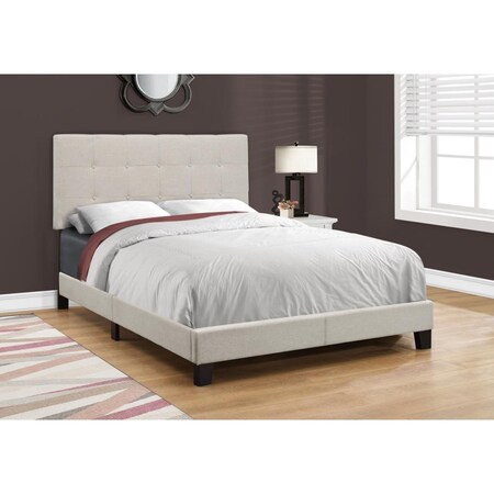 Gfancy Fixtures 45.75 in. Beige & Black Solid Wood MDF Foam & Linen Full Size Bed GF3088480